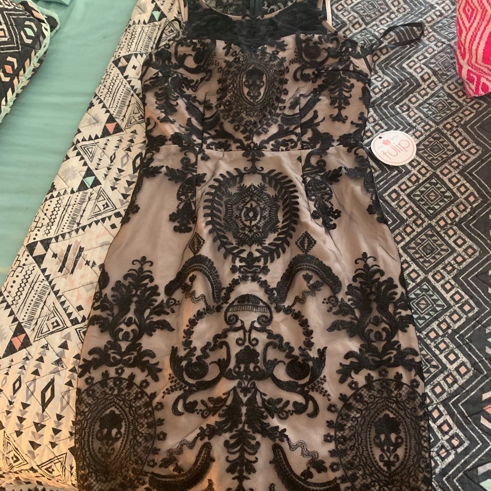Tulip black lace overlay dress